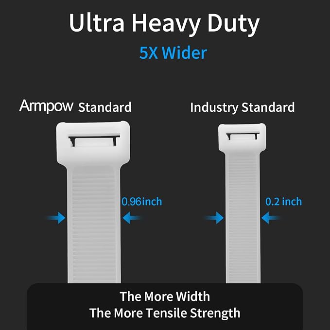 Armpow 26 inch White Zip Ties Heavy Duty 11 PCS, 440 LBS Ultra Exclusive Strong Plastic Wire Ties, Large Cable Ties Extra Long Tie Wraps, Indoor and Outdoor UV Resistant
