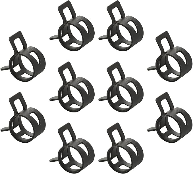 10pcs 0.63" ID Constant Tension Band Hose Clamps, 16mm Spring Band Type Action Hose Clamp Manganese Steel Fuel Line Clamp Low Pressure Air Clip Clamp for Fuel Hose Line Water Pipe Air Tube black