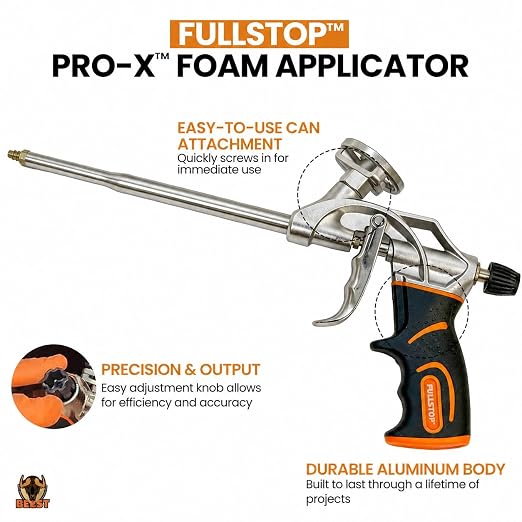 BEEST FullStop Spray Foam Insulation Kit - 20 Board ft/sq.ft. Fire Rated Spray Insulation Foam for Walls & Attics with Thermal & Soundproofing - Includes 1 Can, 1 Cleaner, Pro X Gun, Safety Gear