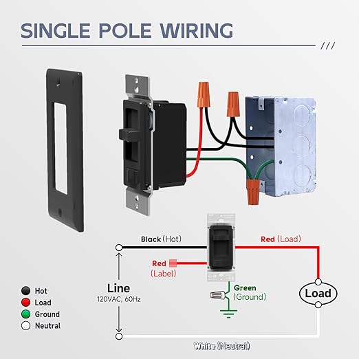 ECOELER Dimmer Light Switch, Single-Pole/3 Way, Full Range Decora Dimmer Switch for 300W Dimmable LED/CFL Lights and 600W Incandescent/Halogen, Wall Plate Included, ETL Listed, Black, 4 Pack