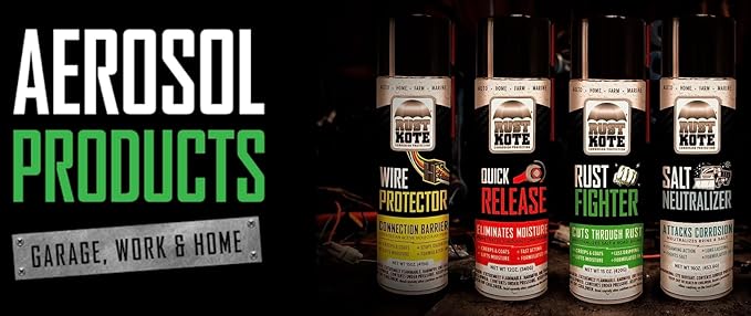 RustKote - Rust Fighter Aerosol, 15oz, Corrosion Protection, Salt Neutralizer, Lifts Moisture, Creeps & Coats While Protecting Metal. Rust Inhibitor Spray for use on Cars, Machinery, Equipment, Steel