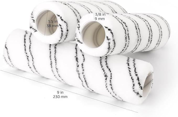 Amazon Basics Microfiber Paint Roller Covers for Painting Walls, Smooth Finish, Washable, 9" x 3/8", 6-Pack