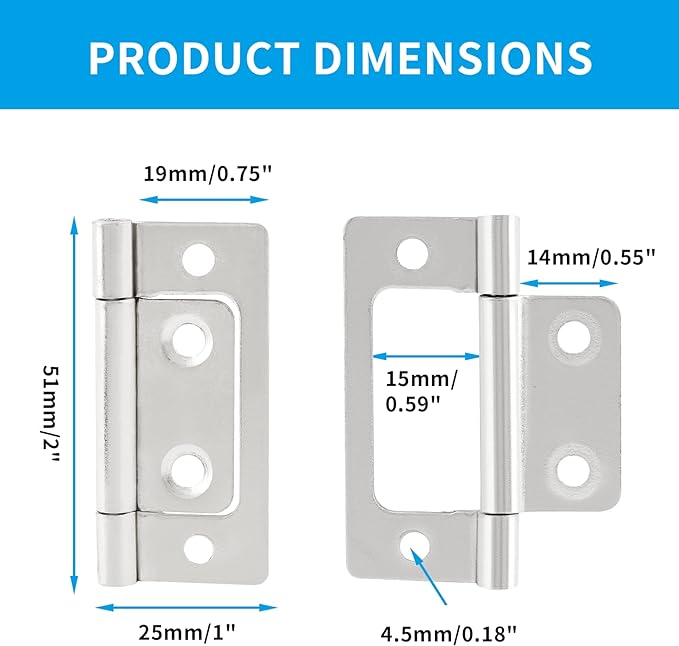 Biaungdo 12 Pcs Non-Mortise Door Hinges, 2 inch x 0.9 inch Bifold Butt Cabinet Hinges Vintage Furniture Hardware Antique Door Hinge with Screws for Door, Windows, Cabinet, Cupboard(White Nickel)