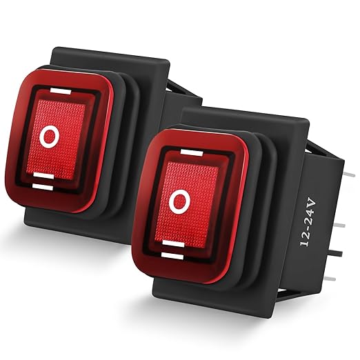 Nilight 6Pin On Off On Rocker Switch 2PCS Red LED Lighted IP67 Waterproof DPDT 3 Position Latching 20A 12VDC 125VAC Motor Toggle for Car Boat Automotive Vehicles