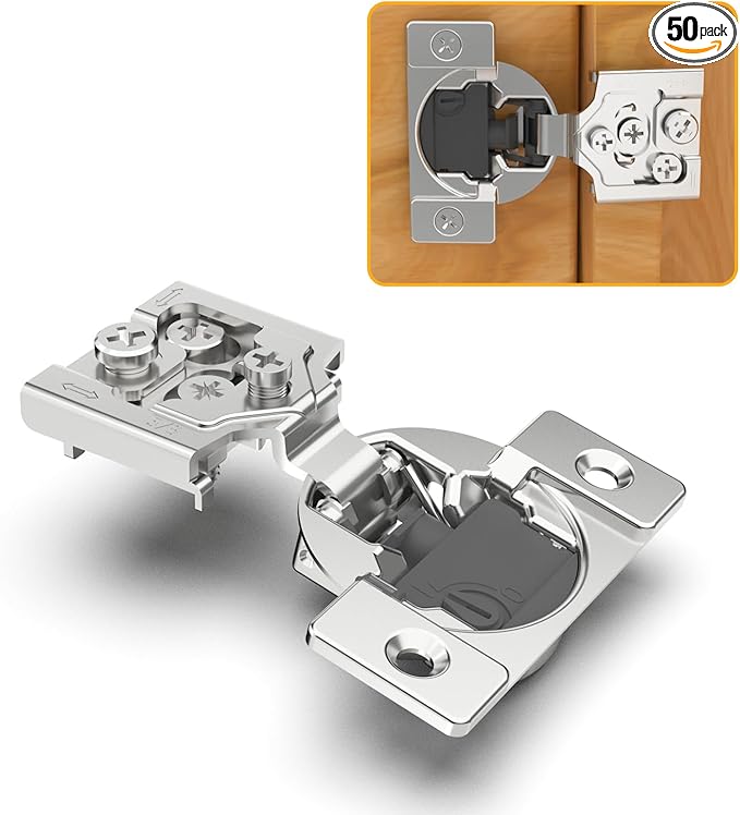 Chibery 50 Pack 5/8" Overlay 4D Soft Close Concealed Hinges for Face Frame Door, Adjustable Closing Speed, Smooth Slow Self Close Hinges, Satin Nickel, 105° Open Angle Stainless Steel Cabinet Hinges
