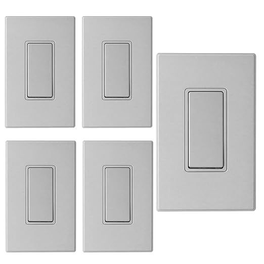 ELEGRP Matte Gray 3 Way Decorator Light Switch, 15A 120-277V, Paddle Rocker Switch Replacement, On/Off Wall Switch, Self-Grounding, Residential Grade, with Mid Wall Plate, UL/CUL, 5 Pack