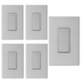 ELEGRP Matte Gray 3 Way Decorator Light Switch, 15A 120-277V, Paddle Rocker Switch Replacement, On/Off Wall Switch, Self-Grounding, Residential Grade, with Mid Wall Plate, UL/CUL, 5 Pack