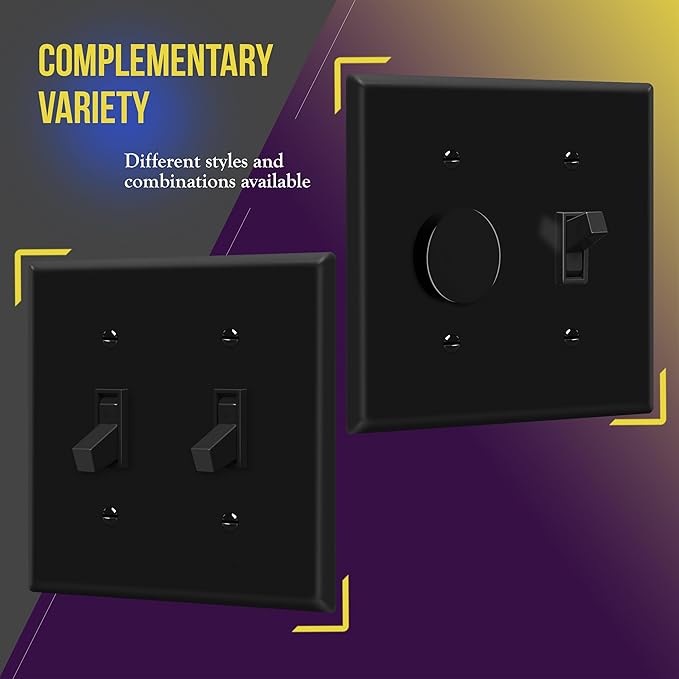 ENERLITES Double Toggle Switch Cover, Two Gang Light Switch Wall Plate, Standard Size 2-Gang 4.50" x 4.57", Unbreakable Polycarbonate Thermoplastic, UL Listed, 8812-BK-5PCS, Black (5 Pack)