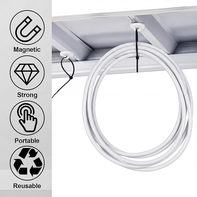 Leinuosen 30 Set Magnetic Zip Tie Mount and Nylon Cable Ties, 23 mm Multipurpose Wire Cable Holder Mount Wire Clips Management Electrical Organization Supplies(White)