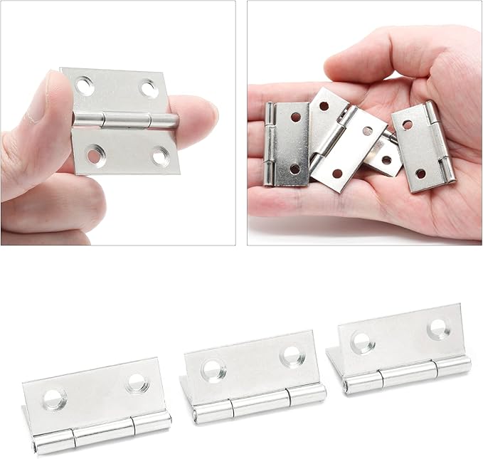 1.5 Inch Small Door Hinges Nickel, 10 Pcs Stainless Steel Folding Butt Hinges with Screws