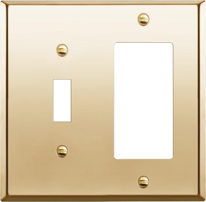 ENERLITES Combination Toggle and Decorator Switch Metal Wall Plate, Stainless Steel 201, Corrosion Resistant, Size 2-Gang 4.50" x 4.57", 771131-PB, Polished Brass, Gold