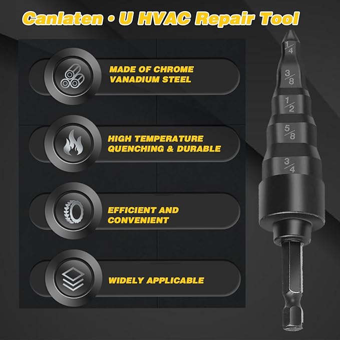 HVAC Repair Tool, Swage Tube Expander 5 in 1 Air Conditioner Copper Pipe Expander Swaging Drill Set Copper Tubing Tool with 1/4, 3/8, 1/2, 5/8, 3/4 Bits