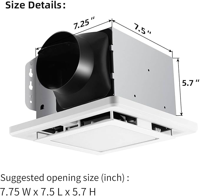 JOEAONZ Bathroom Exhaust Fan with Light 110 CFM Quiet 6500K 800LM Household Ventilation Fan Light Combo, Energy Saving Ceiling Mount Bathroom Air extractor, Multipurpose Bath Extractor Easy to Install