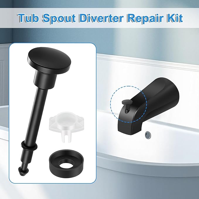 2 Set Tub Spout Diverter Repair Kit, Bathroom Shower Bathtub Leaky Faucet Repair Replacement Parts, with 2 Diverter Valve Stems, 2 Cup Seals and 2 Gates (Matte Black)