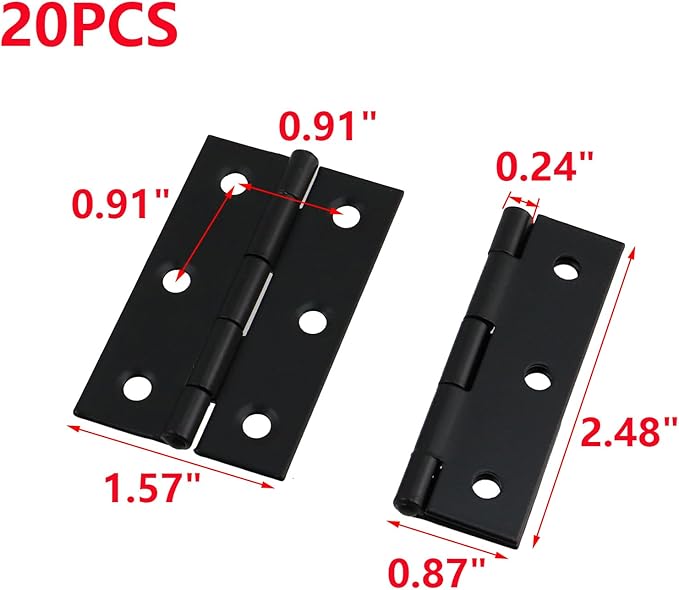 MY MIRONEY 20PCS Stainless Steel Folding Hinges 2-1/2 Inch Black Cabinet Door Hinge Home Furniture Hardware Hinge for Wooden Box, Door and Window, DIY Projects