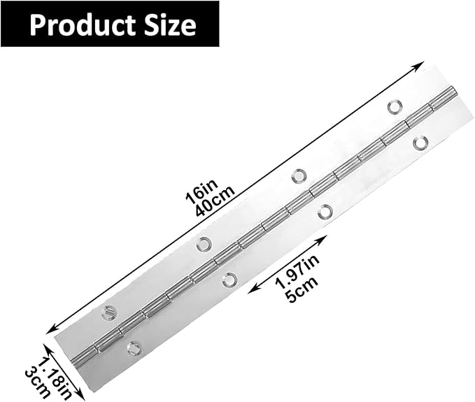 4Pcs Continuous & Piano Hinges, 16Inch 1.2'' Open Width, Silver Heavy Duty, Stainless Steel, 0.04'' Folding for Storage Boxes, Cabinets, Door, Piano, Wood Furniture