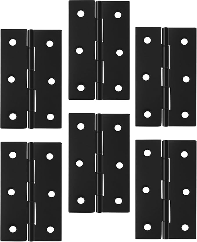 6pcs Butt Hinges Black Door Hinges, 2.87" x 1.73" Cabinet Door Hinge, Flat Folding Box Hinges for Jewelry, Wooden Box, Small Cupboard Furniture Hinges