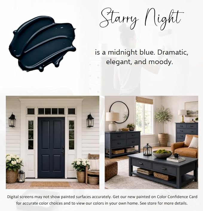 ALL-IN-ONE Paint by Heirloom Traditions, Starry Night (Midnight Blue), 8oz Sample - Durable cabinet and furniture paint. Built in primer and top coat, no sanding needed. Includes our 30 featured color