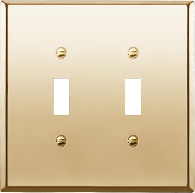 ENERLITES Dual Toggle Light Switch Metal Wall Plate, Stainless Steel Switch Cover, Corrosion Resistant, Mid-Size 2-Gang 4.88" x 4.92", Stainless Steel 201, 7712M-PB, Polished Brass (Pack of 1)