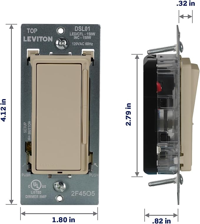 Leviton Decora Slide LED Advanced Dimmer Switch for 150W Dimmable LED, Halogen and Incandescent Bulbs and Fixtures, DSL01-1LI, Ivory