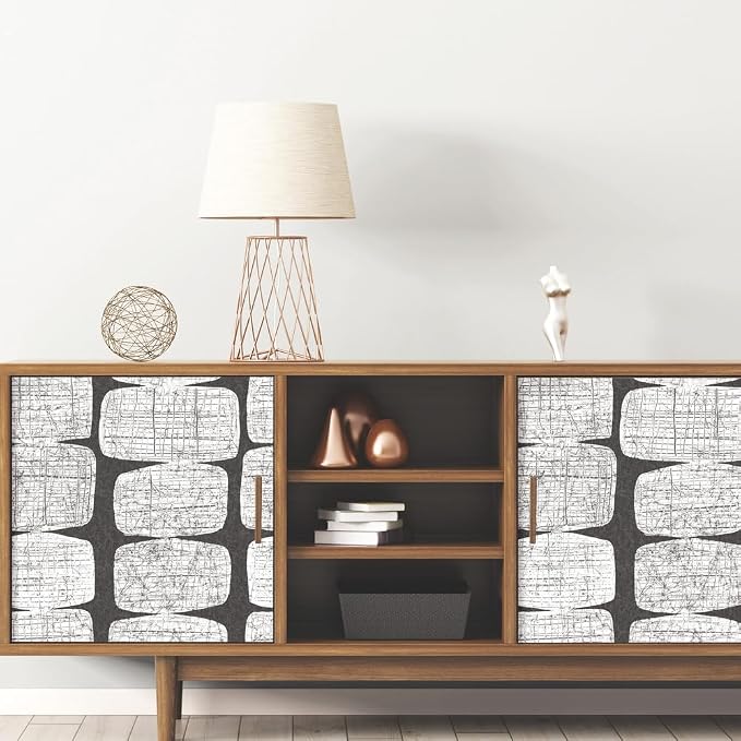 RoomMates RMK12348PL Mid-Century Beads Peel and Stick Wallpaper, Black, White