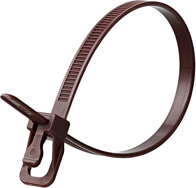 RETYZ 12-Inch Brown Reusable Releasable Cable Ties – 20 Pack, 50 lb Strength, Patented Quick-Release, Tool-Free Design for Home, Office, and Light Industrial Use