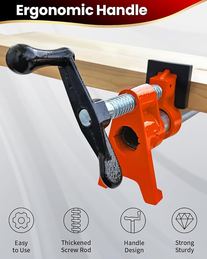 3/4" Pipe Clamps 6 Pack, Wood Gluing Bar Clamp with Pads
