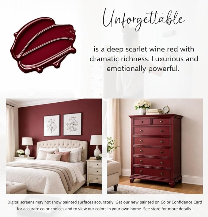 ALL-IN-ONE Paint by Heirloom Traditions, Unforgettable (Scarlet Wine), Gallon - Durable cabinet and furniture paint. Built in primer and top coat, no sanding needed. Includes our 30 featured color