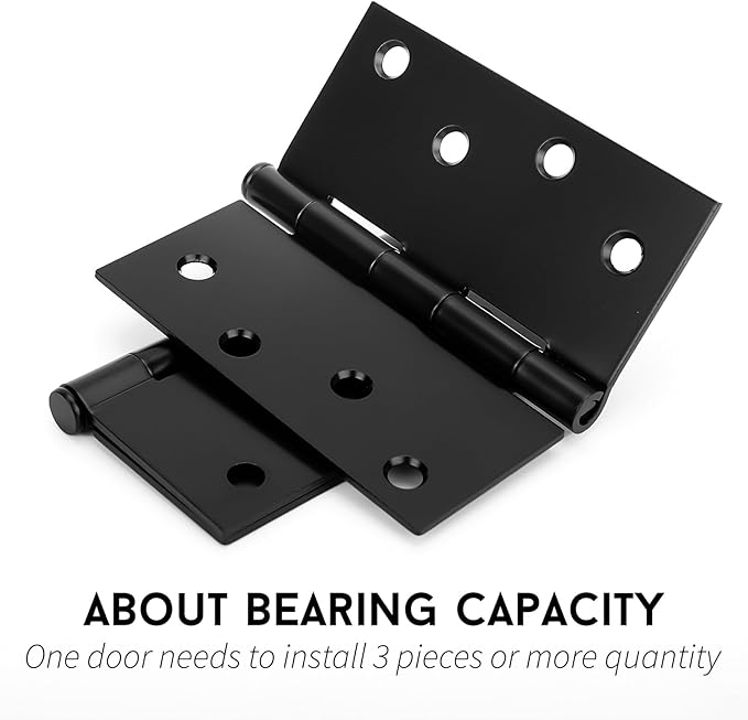 goldenwarm 12 Pack Matte Black Door Hinges, 4 x 4 Inch Black Interior Door Hinges with Square Corners