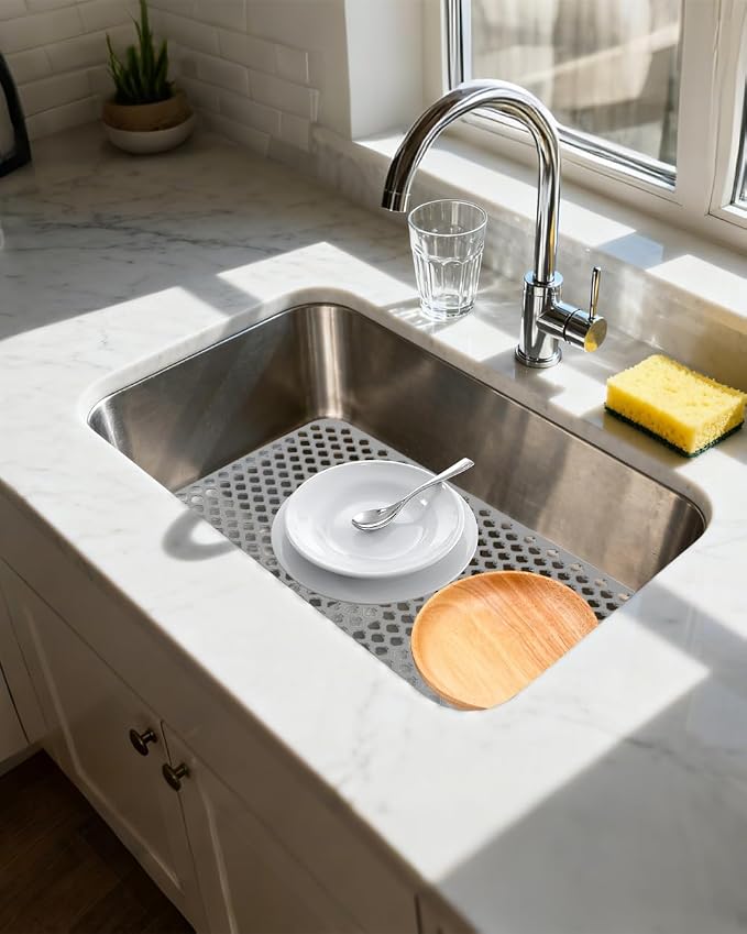 Kitchen Sink Mat 28.3 x 15.2in Silicone Sink Mat Non Slip Sink Protector for Farmhouse Kitchen Grey B