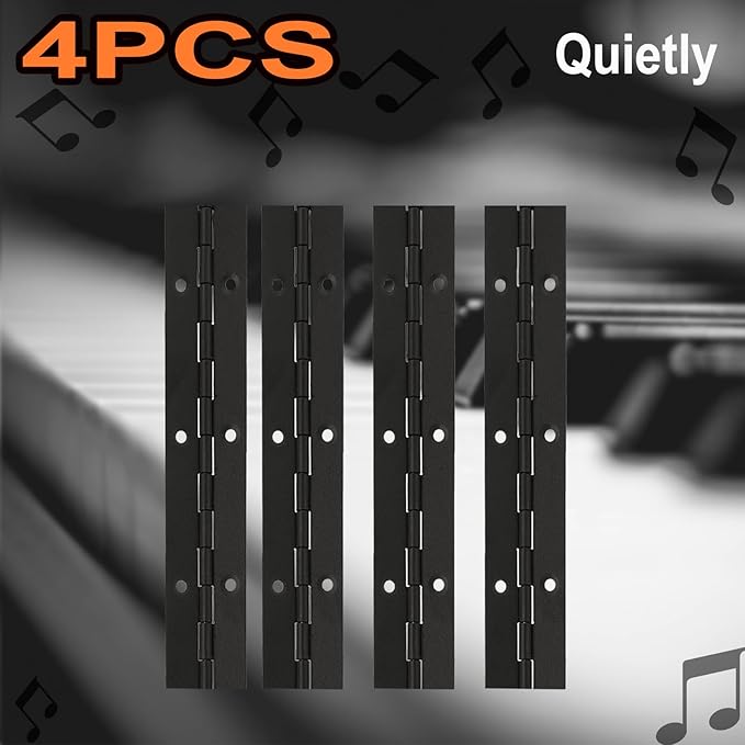 4Pcs 6 Inch Continuous & Piano Hinges, Black Stainless Steel 304 Continuous Folding Hinges for Doors, Cabinets, Window