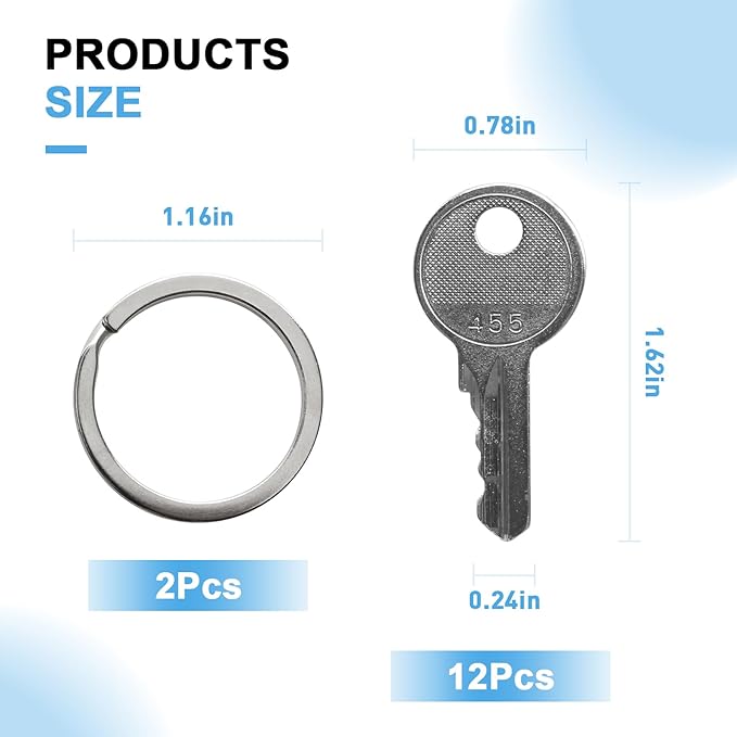 (12 Pack) 455 Ignition Keys Compatible with Genie, Skyjack, Terex, Snorkel & Upright Lifts - Includes 2 Wire Key Rings - Replacement Heavy Equipment Key Set for Scissor & Boom Lifts (Replaces 104466)