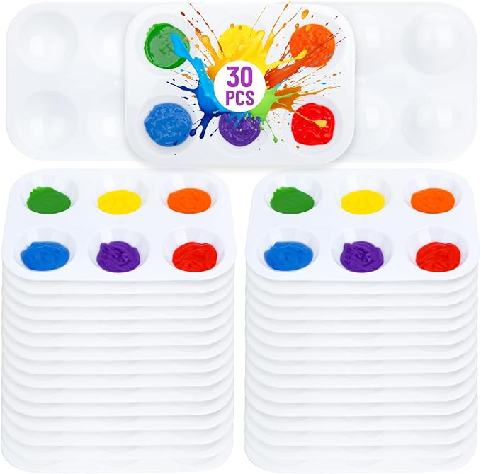 Mr. Pen- Plastic Paint Palette, 30 Pack, 6 Wells, White Rectangular Paint Tray Palette for Painting, DIY Craft