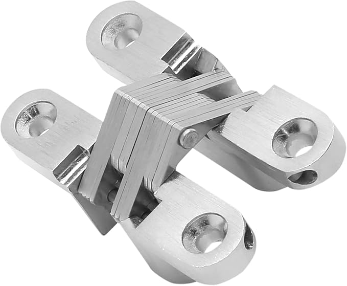 Hidden Gate Hinge 2-3/8" Stainless Steel 180 Degree Invisible Cross Hinges for Kitchen Cabinet Door Frameless Concealed Hinge with Screws, 4pcs