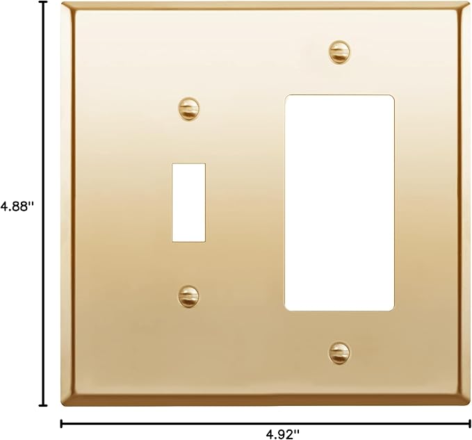 ENERLITES Combination Toggle Switch and Decorator Receptacle Metal Wall Plate, Stainless Steel 201 Outlet Cover, Corrosion-Resistant, Mid-Size 2-Gang 4.88" x 4.92", 771131M-PB, Polished Brass