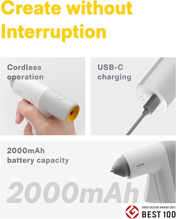 HOTO Cordless Hot Glue Gun, 30s Fast Heating, Smart Safety Control Mini Hot Glue Gun with Colored & Clear Glue Sticks, Anti-Drip, USB-C Rechargeable for Crafts DIY Arts, Creative Decorations & Repairs