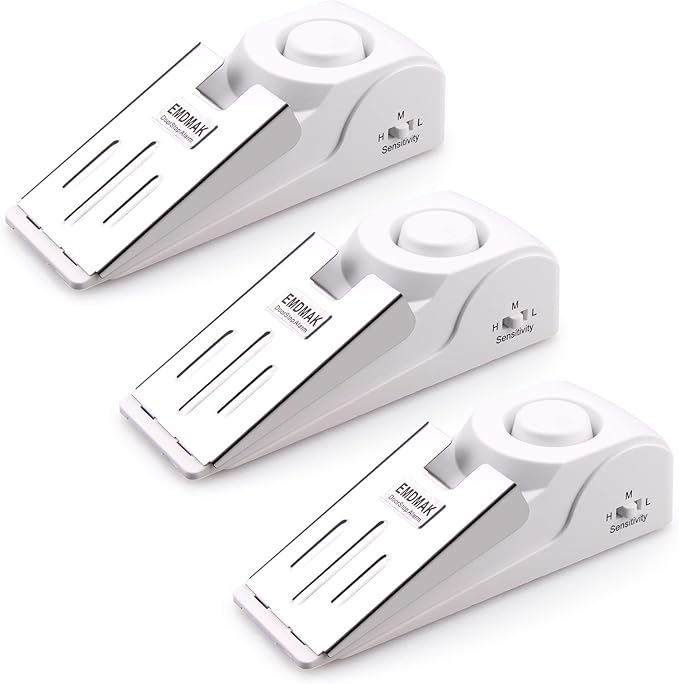 EMDMAK Door Stop Alarm with 120DB Siren Door Stop for Home & Travel (White) (Pack of 3)