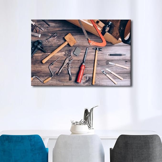 TUMOVO Large Wall Art for Living Room Wall Decor Instruments on Wooden Table Poster, Canvas Supermarket Hotel Restaurant Office Wall Decoration Ready to Hang 1 Panels (24" Wx36 H)