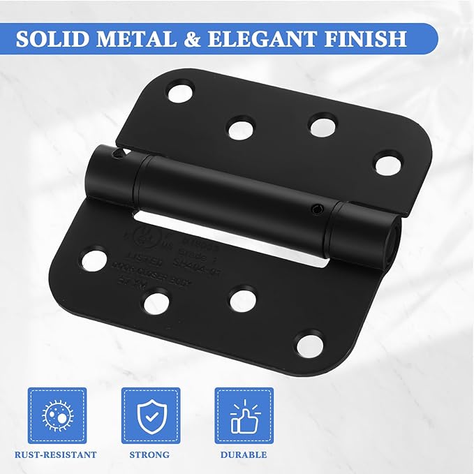 Yaocom 10 Pack Self Closing Door Hinge 4 Inch Spring Loaded Hinges with 5/8'' Radius Corners Automatic Door Closer Hinge Adjustable Tension for Garage, Residential(Black)