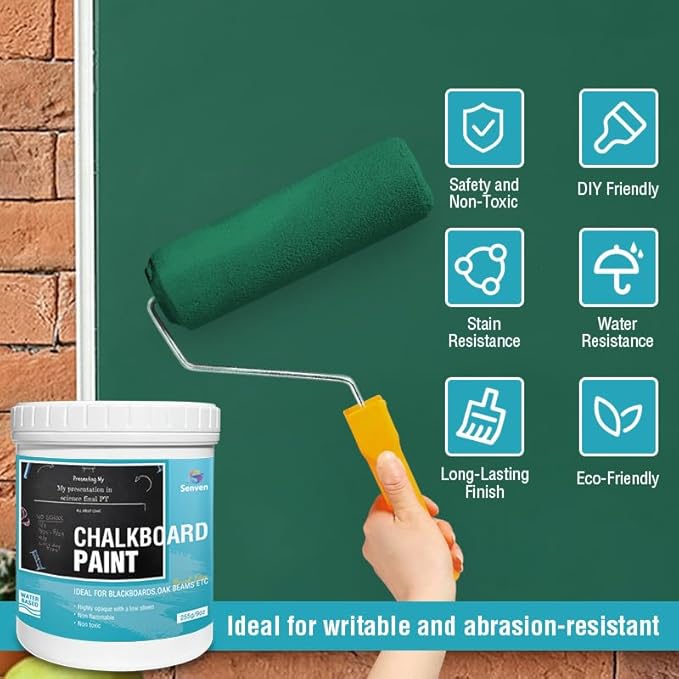 Chalkboard Paint Green Chalk Board Paint for Wood, Metal, Glass, Wall, Plaster Boards Sign, Frame, Interior/Exterior, All-in-One Primer & Top Coat, Green Matte Finish, Acrylic, Non-Toxic, 250g, 9oz