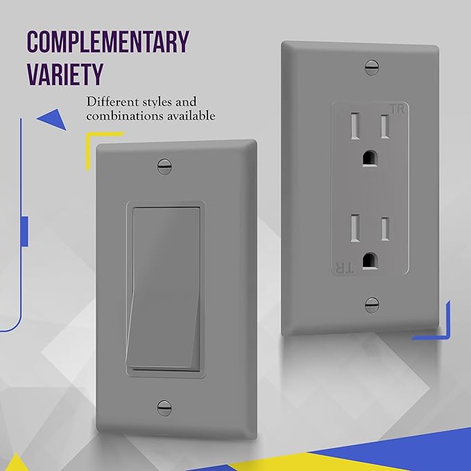 ENERLITES Decorator Light Switch or Receptacle Outlet Wall Plate, Gloss Finish, Size 1-Gang 4.50" x 2.76", Unbreakable Polycarbonate Thermoplastic, UL Listed, 8831-GY, Gray