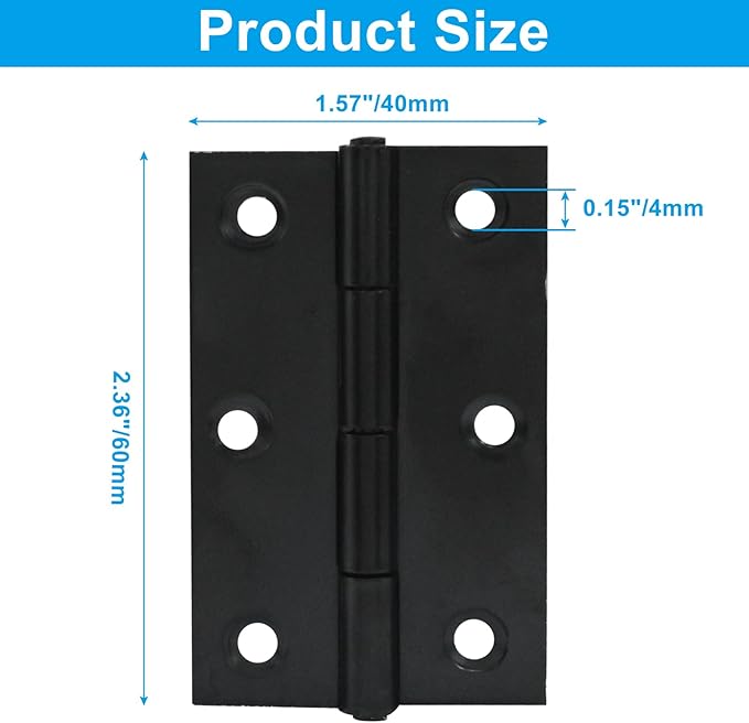 12PCS 2.5 Inch Stainless Steel Door Folding Butt Hinges, 2 1/2 Inch Black Metal Bisagras para Puertas with Screws for Door, Furnitures, Windows, Cabinet,Cupboard, Dressers
