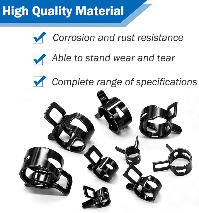 Tnisesm 132Pcs 6-25MM Spring Hose Clamps with Hose Clamp Pliers, Black Small Hose Clamps Automotive Fuel Hose Clamp Silicone Vacuum Hose Pipe Low Pressure Air Clip Clamp