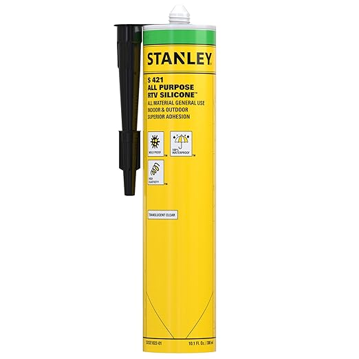 Stanley S421 All-Purpose RTV Silicone Sealant (1 x 10.1 fl.oz.) – 100% Waterproof Translucent Caulk | Industrial-Grade Silicone for Kitchen, Bathroom, Shower, Window, Door, Indoor & Outdoor Use