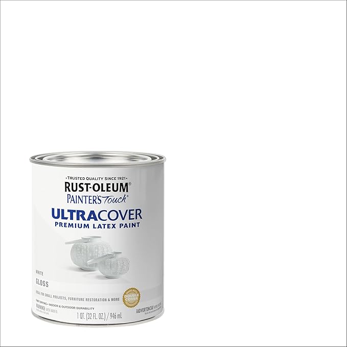 Rust-Oleum 1992502 Painter's Touch Latex Paint, Gloss White 32 Fl Oz, 1 Quarts (Pack of 1)