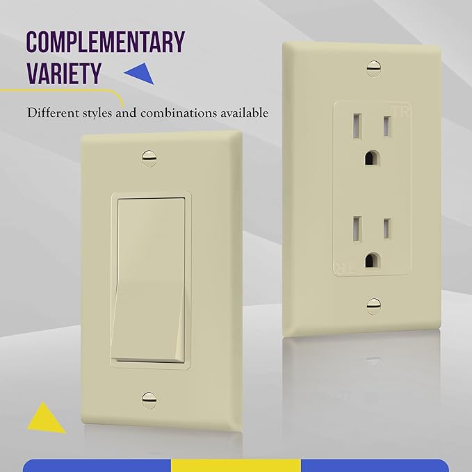 ENERLITES Decorator Light Switch or Receptacle Outlet Wall Plate, Size 1-Gang 4.50" x 2.76", Unbreakable Polycarbonate Thermoplastic, UL Listed, 8831-I-10PCS, Ivory (10 Pack)