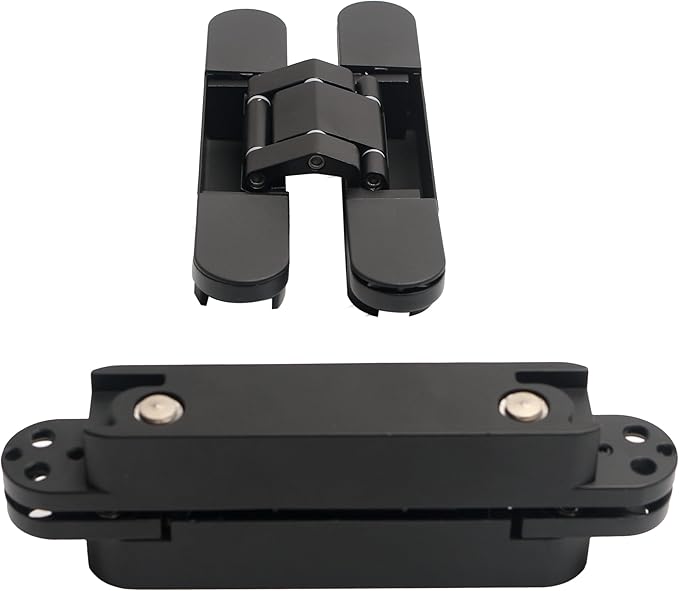 4-Pack 6 inch Hidden Door Hinges Heavy Duty Black, Invisible Concealed Hinges Zinc Alloy 6''x 2.5''x1Inch, Concealed Hinge 180 Degree Swing Hinge, 3 Way Adjustable with Pins and Screws