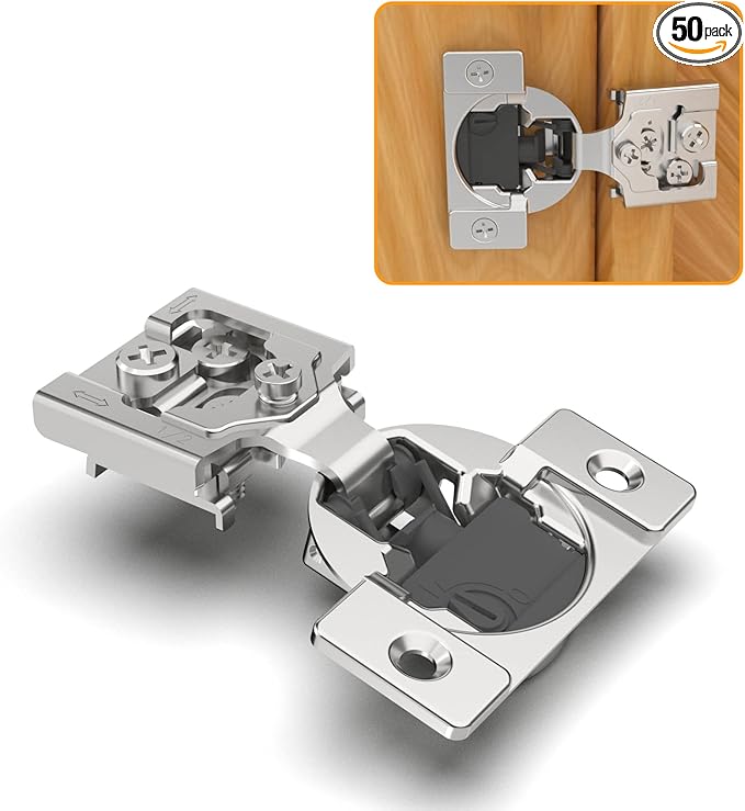 Chibery 50 Pack 1/2" Overlay 4D Soft Close Concealed Hinges for Face Frame Door, Adjustable Closing Speed, Smooth Slow Self Close Hinges, Satin Nickel, 105° Open Angle Stainless Steel Cabinet Hinges