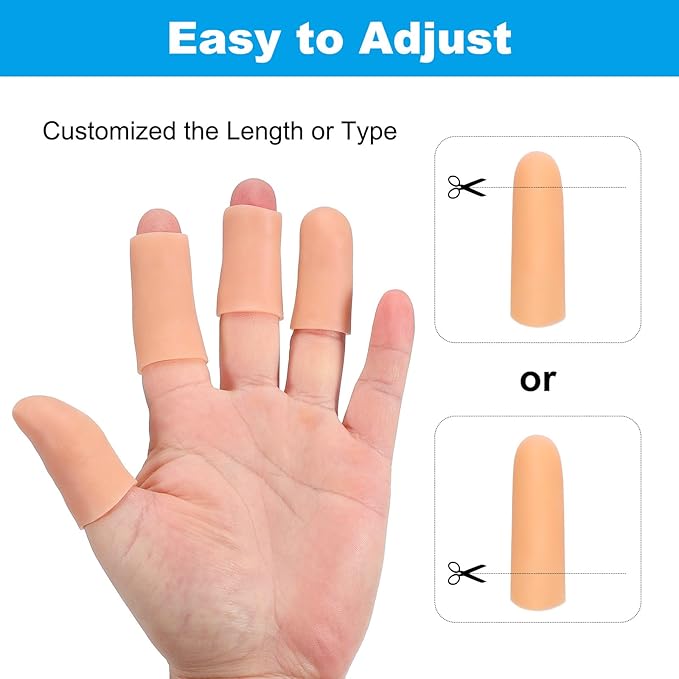 PATIKIL Finger Sleeve Protectors, 20pcs Silicone Finger Cots Cover Cap Thumb Guard Gel Finger Protection for Repair, Sports, 2"x0.6" Skin Color
