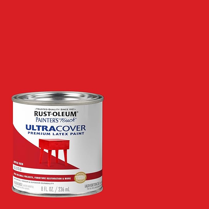 Rust-Oleum 1966730 Painter's Touch Latex Paint, Half Pint, Gloss Apple Red, 8 Fl Oz, (Pack of 1)